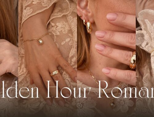 biżuteria pozłacana 18k zestaw Golden Hour Romance złote dodatki naszyjnik bransoletka kolczyki pierścionek biżuteria pozłacana 18k zestaw